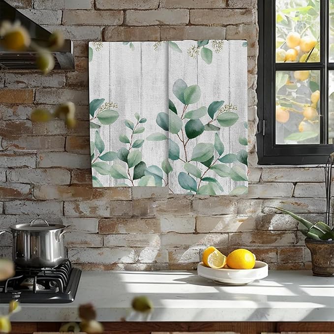 Green Eucalyptus Bouquet on White Board Bathroom Hand Towel Set of 2,Watercolor Eucalyptus Leaves Fingertip Kitchen Hand Towel,Soft Absorbent Decorative for Hotel Home Decor