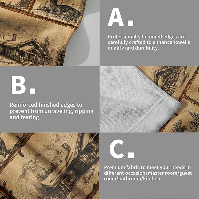 Giwawa Vintage Bear Deer Hand Towels Set of 2 Forest Cabin Face Bath Fingertip Towel Soft Absorbent Dish Wash Cloth Kitchen Bathroom Home Decor