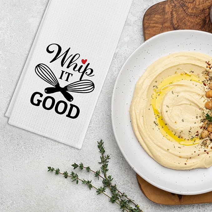 Funny Kitchen Dish Towels Gift Whip It Good Humorous Hand Towels for Kitchen Decor Flour Sack Towels Sweet Housewarming Gifts Funny Decorative Dishcloths Birthday Gifts for Mom Dad Friend