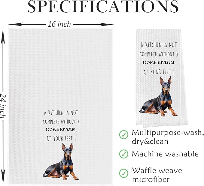 Funny Doberman Dish Towels Set - Funny Doberman Gifts Decorative Waffle Kitchen Towels, Doberman Hand Towels, Doberman Tea Towels, Doberman Gifts (16×24 Inches, Set of 2)