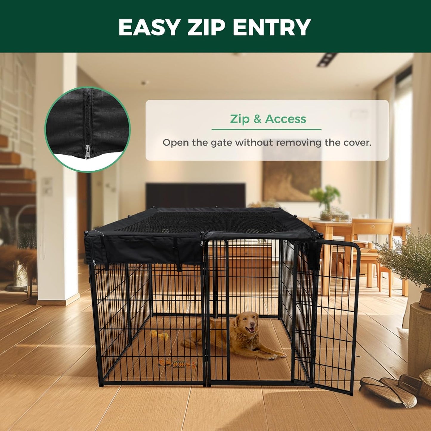 FXW Homeplus Unleashed Indoor Dog Playpen - Stress-Free and Safe Play, Heavy Duty 40 Inch 8 Wire Panels with Playpen Cover for Medium and Large Dogs, Black│Patented