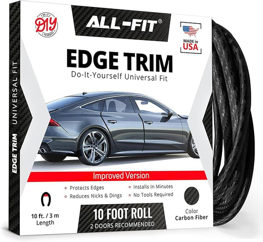 All-Fit Automotive Car Door Edge Protector – Universal DIY Edge Trim to Prevent Scratches & Dings – Flexible Adhesive Molding Trim for Cars, Trucks & SUVs (10 Ft - Carbon Fiber) V2