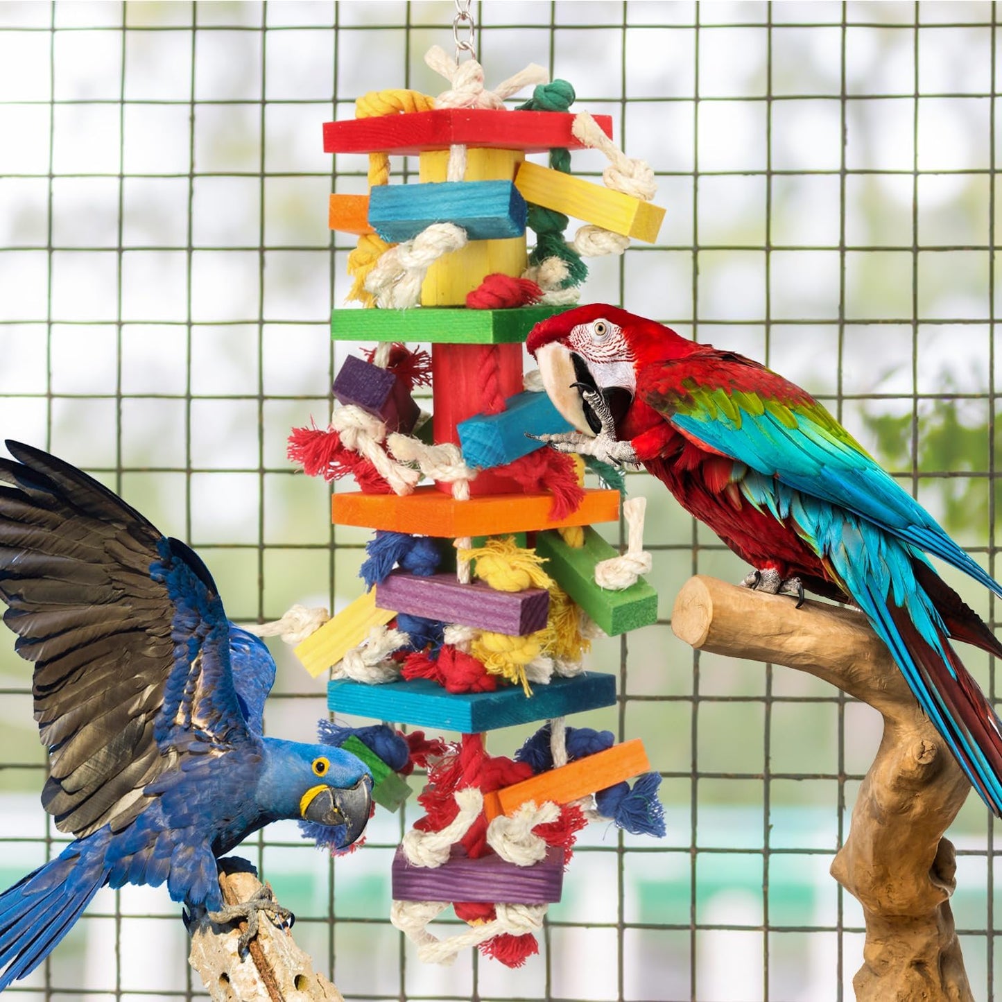 GATMAHE Macaw Toys, Extra Large Parrot Toys, Bird Toys for Parrots African Grey, Amazon Parrots, Parakeet Natural Wooden Block Toy for Climbing, Chewing, Unraveling and Preening (Large)