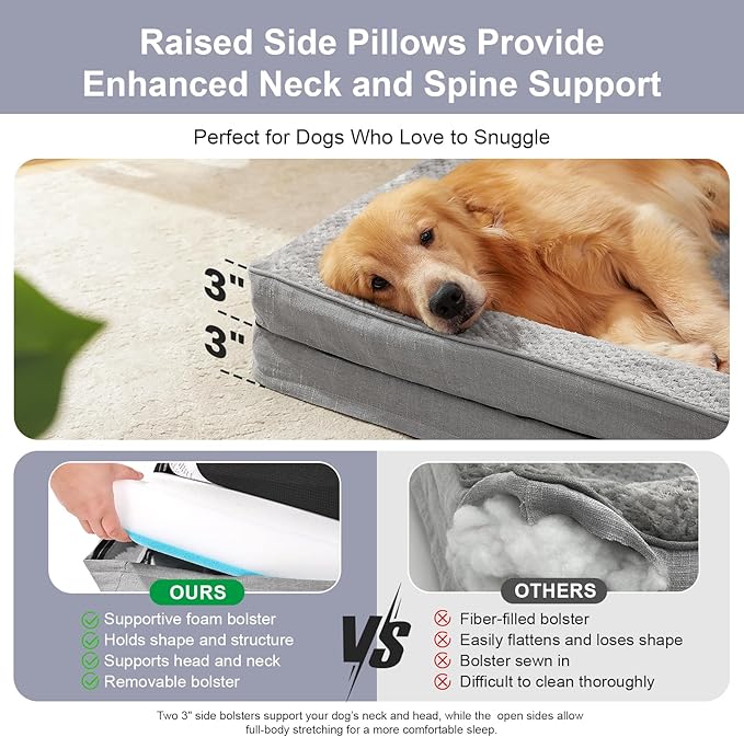 Orthopedic Dog Beds for Large Dogs, Memory Foam Dog Beds Large Sized Dogs, Washable Removable Cover, Nonskid Bottom, Waterproof, for Indoor, Outdoor, Crate ＆ Car Use, 41x27x6 Inches, Light Grey