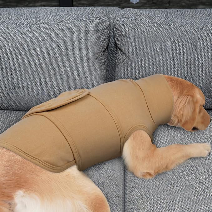ROZKITCH Dog Thunder Jacket Anxiety Calming Vest, Anxiety Jacket for Dogs with Hoodie Soft Ears Cover, Warm Anxiety Relief Vest Sweater for Fireworks Travel Vet Visit Khaki M