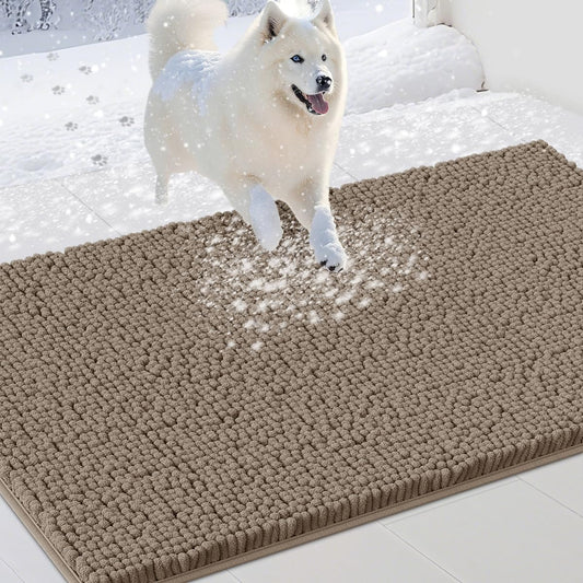 Dog Door Mats for Muddy Paws, Chenille Absorbent Dog Mats, Non Slip Heavy Mud Mat for Dogs, Soft Pet Mat for Entryway, Mud Paws, Inside Floor,48" x 38", Beige