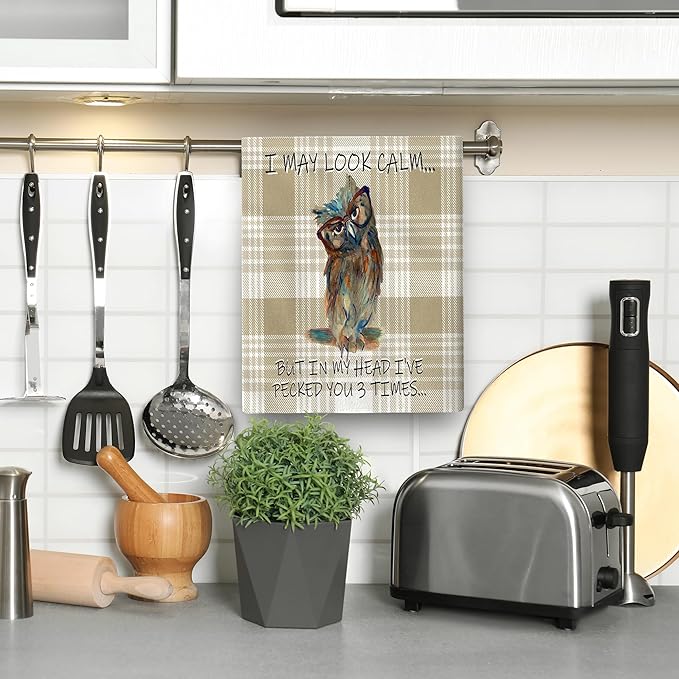 Funny Owl Kitchen Dish Towels Decorative Set of 2, Absorbent Cute Buffalo Plaid Tea Hand Towels for Kitchen Farmhouse Housewarming Bar Cooking Baking Drying Decor Owl Lover Gift