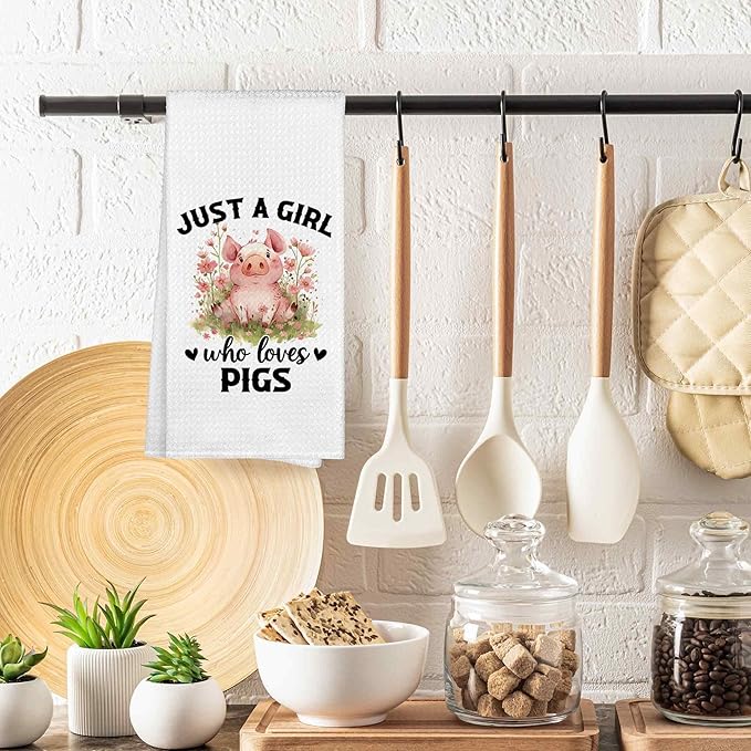 Just a Girl Who Loves Pigs Kitchen Towels Decorative Gifts for Pig Lovers Women 16x24, Pig Dish Towel Cloths Dishcloths Tea Towel, Pig Bathroom Kitchen Hand Towel Decor