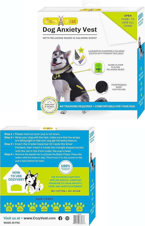CozyVest® Dog Anxiety Vest 3-in-1 Music & Aromatherapy Shirt, Relaxing Sound & Essential Oil Scent Jacket, Fireworks Thunder Separation & Thunderstorm Canine Stress Relief Coat (Gray, XS [8-14 Lbs])