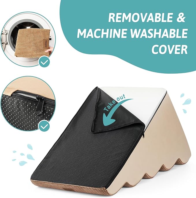 Extra Wide Dog Stairs 19.7" Width, Large Pet Step for Small Medium Dog, Puppy or Cat, Ramp for High Bed or Car, High Density Foam Ladder, Stable, 5 Step, 19.7x33x22.4 inch, Light Brown