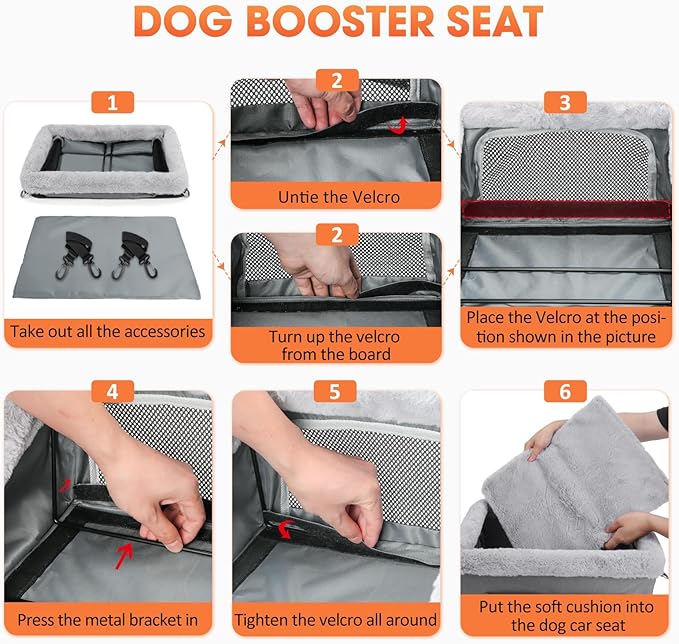 JOEJOY Deluxe Dog Booster Seat with Sturdy Metal Frame and Safety Leash for Small Pets up to 20 lbs - Portable Puppy Dog Car Seat with Thick Cushion and Storage Pockets for Small Dogs