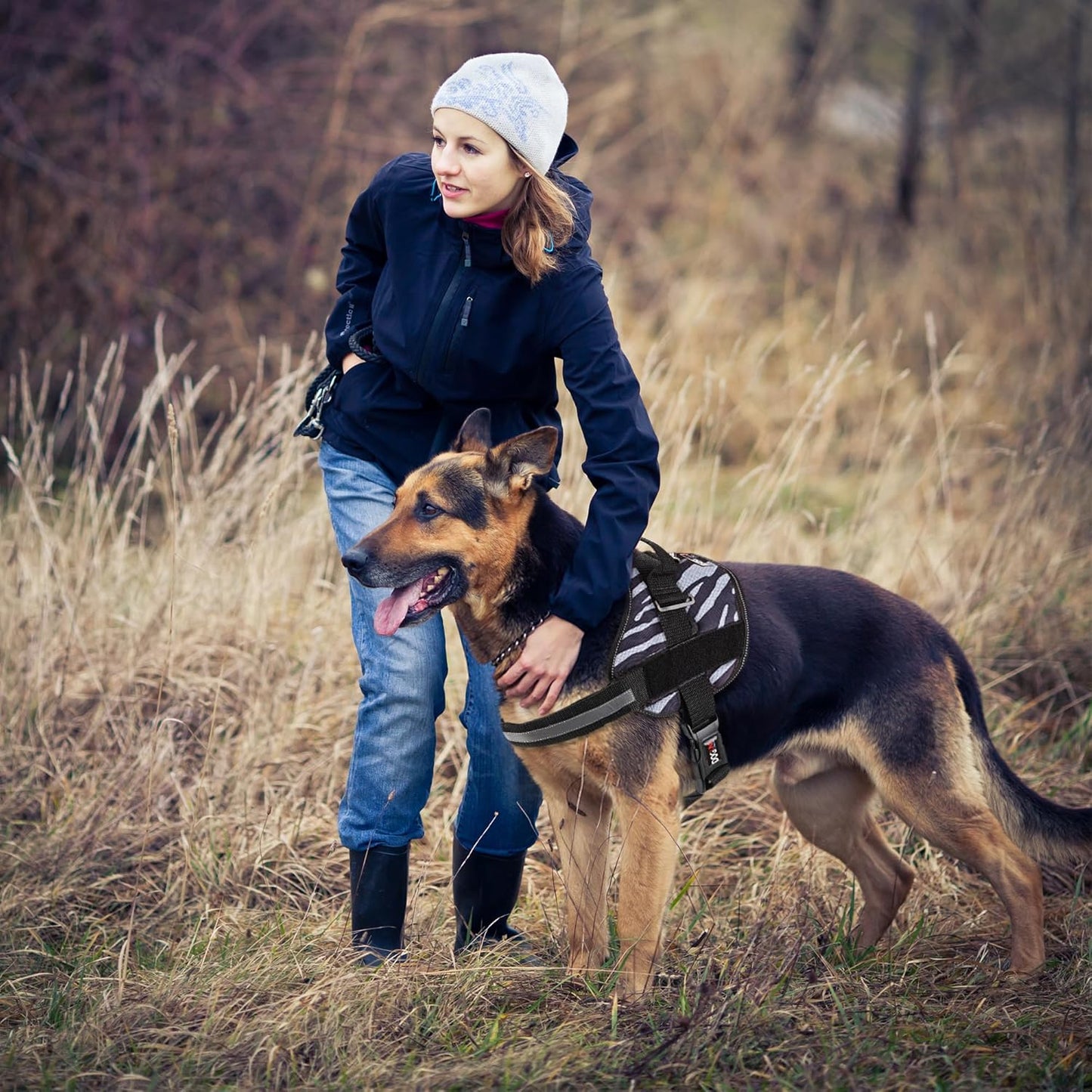 Dogline Dog Harness, Reflective No-Pull Adjustable Vest with Handle for Walking, Training, Breathable, No - Choke Harness for Small, Medium or Large Dogs Room for Patches Zebra Black/White S 18"-24"