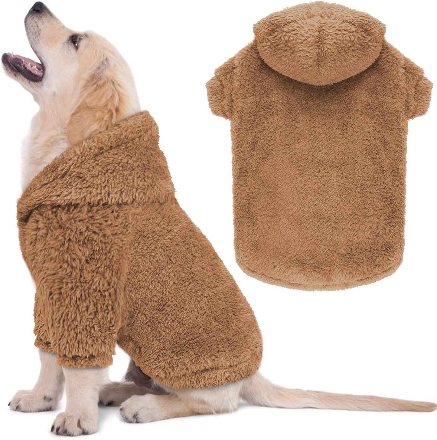Fuzzy Dog Sweaters for Small Dogs Dog Hoodie Soft Double-Sided Plush Fleece Pet Sweater Pet Clothes Coats Hoodie Sherpa Hooded Sweatshirt(Coffee-S)