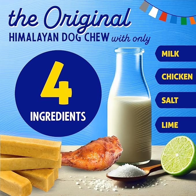 Himalayan Dog Chew Chicken Yak Cheese Dog Chews, The Better-for-You Chew, 100% Natural Long Lasting, Healthy Dog Treats, Lactose & Grain Free, Protein Rich, for Dogs 65 Lbs & Smaller, 4-Count