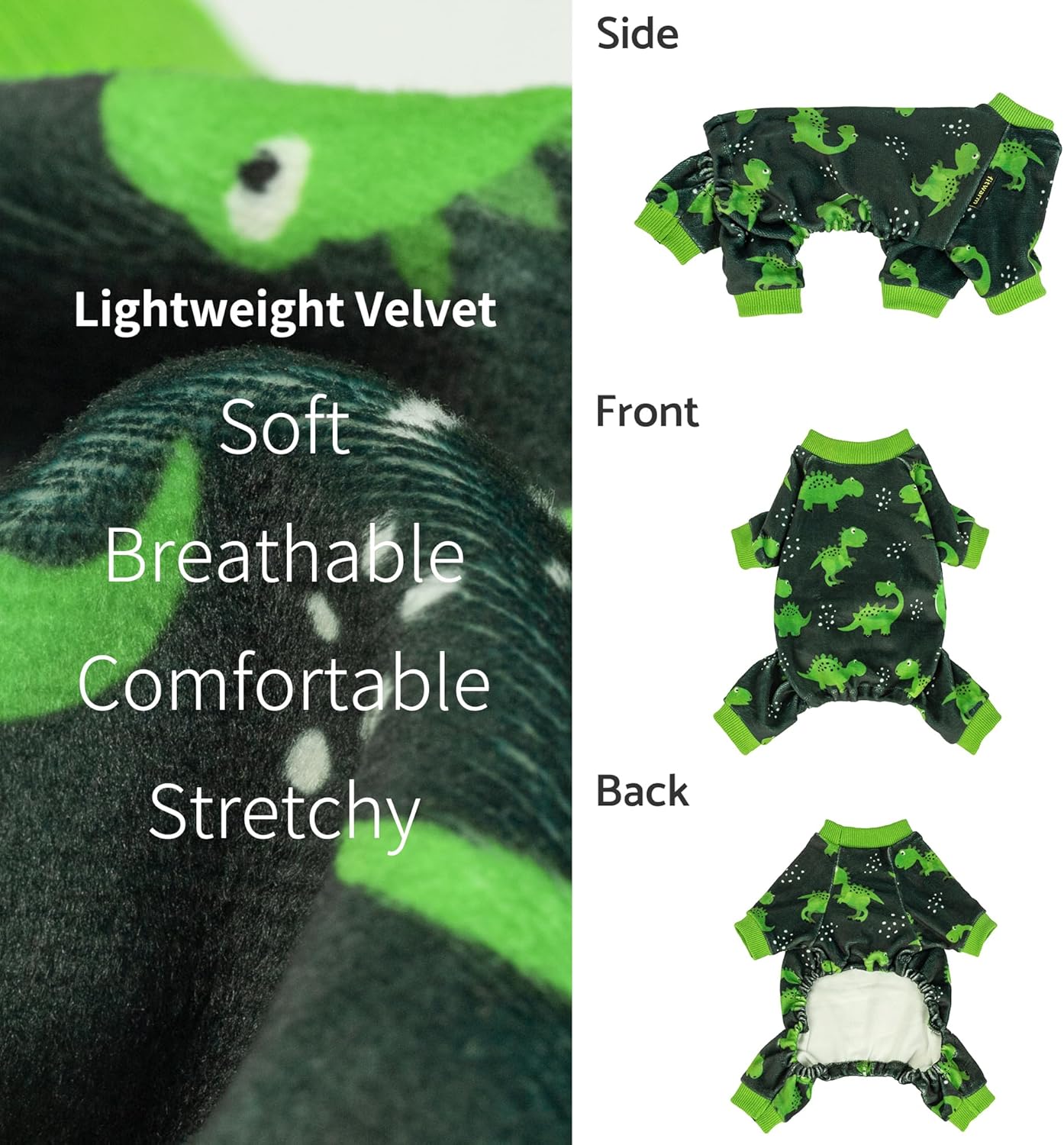 Fitwarm Dinosaur Dog Fleece Pajamas, Warm Clothes for Small Dogs Boy, Cozy Pet Onesie with Feet, Dark Green, Bright Green, XS