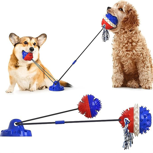 Dog Toy with Suction Cup - Interactive Toys for Large Dogs - Durable Dog Toothbrush & Chew Toy - Puppy Teething Toys - Indestructible Dog Toy - Food Dispensing Dog Tug Toy - Deep Blue