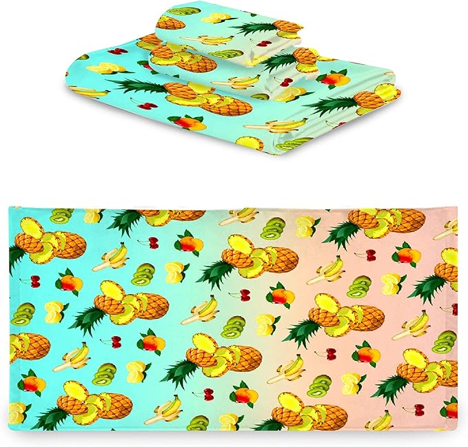 Gaming 3 Piece Towel Bathroom Sets, 1 Bath Towel, 1 Washcloth, 1 Hand Towel, Cotton Fast Dry Soft Absorbent Towel Set for Home Kitchen Family (Summer Fruits)