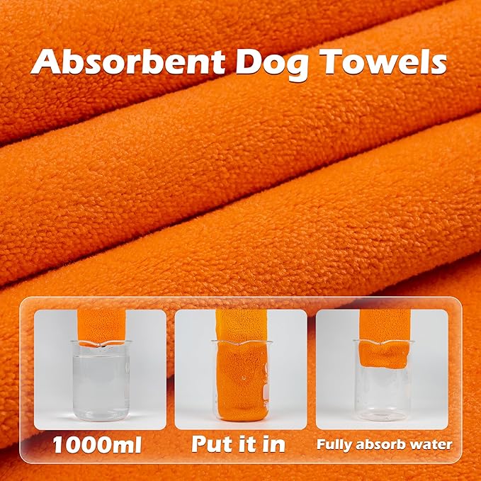 MICOOYO Dog Towels for Drying Dogs 3 Pack, Ultra Absorbent Microfiber Pet Bath Blanket | Quick Dry Towel for Dogs and Cats, 20"x40", M