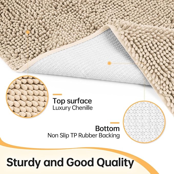 Absorbent Dog Door Mat for Muddy Paws, 72" x 36" Chenille Indoor Mats for Entryway, Trap Dirt Front Door Mat Indoor Entrance Washable Non Slip Soft Beige