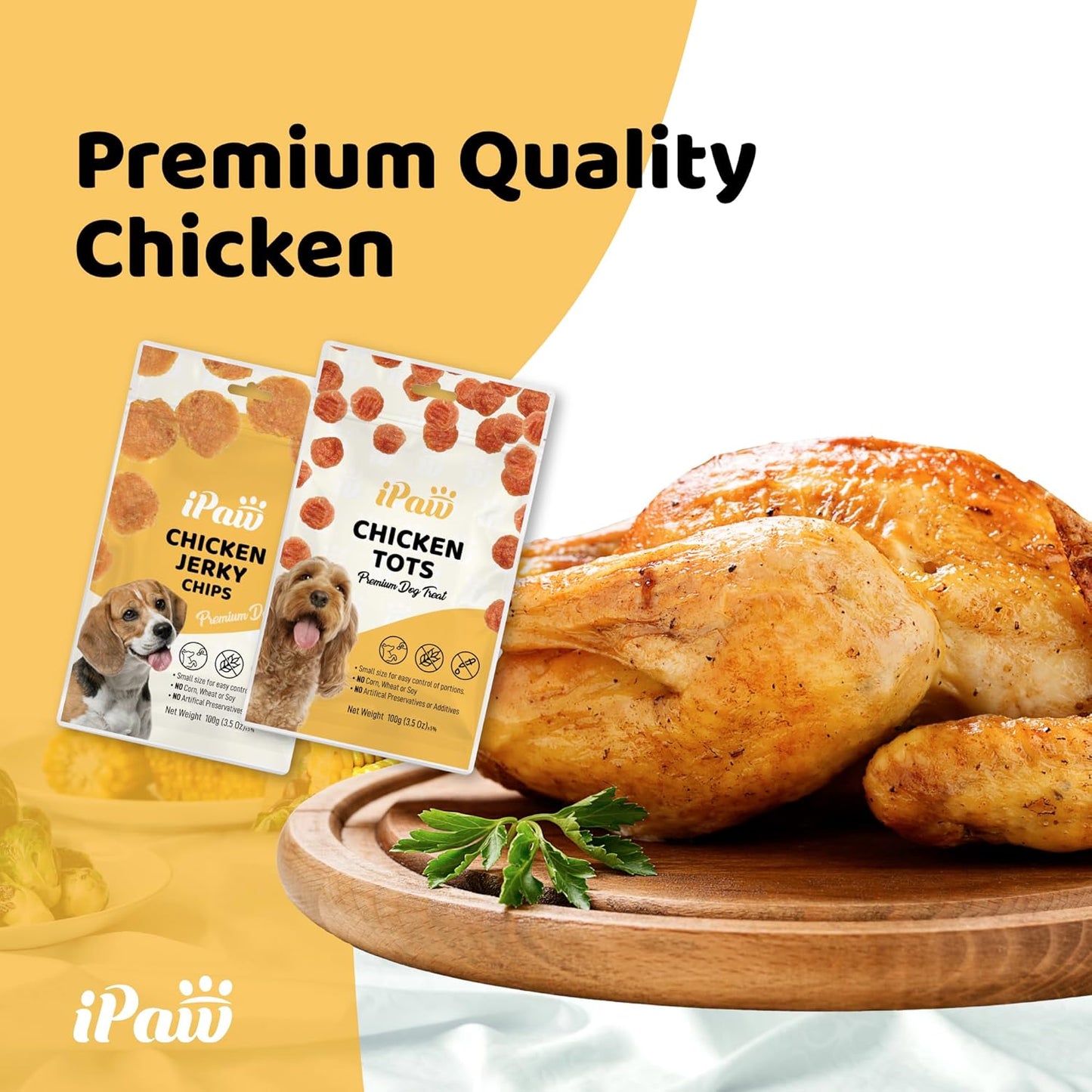 iPaw Dog Treats for Puppy Training, All Natural Human Grade Dog Treat, Hypoallergenic, Easy to Digest (Chicken Chips), 2 Packs