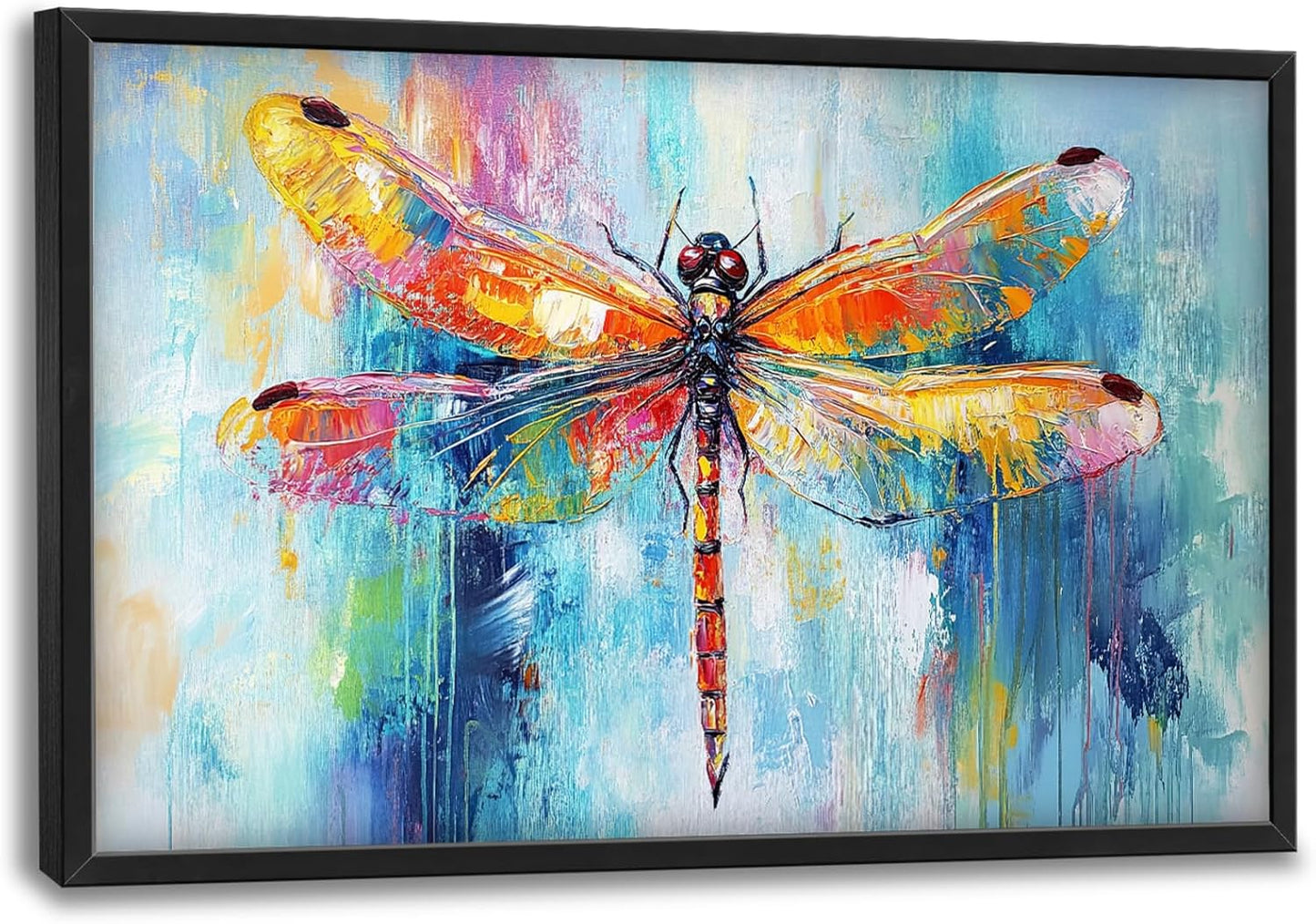 Extra Large Abstract Dragonfly Framed Wall Art for Living Room,Oversized Colorful Dragonfly Pictures Wall Decor,Teal Canvas Print Painting Modern Artwork Bedroom Office Bathroom 36L" x 24W"