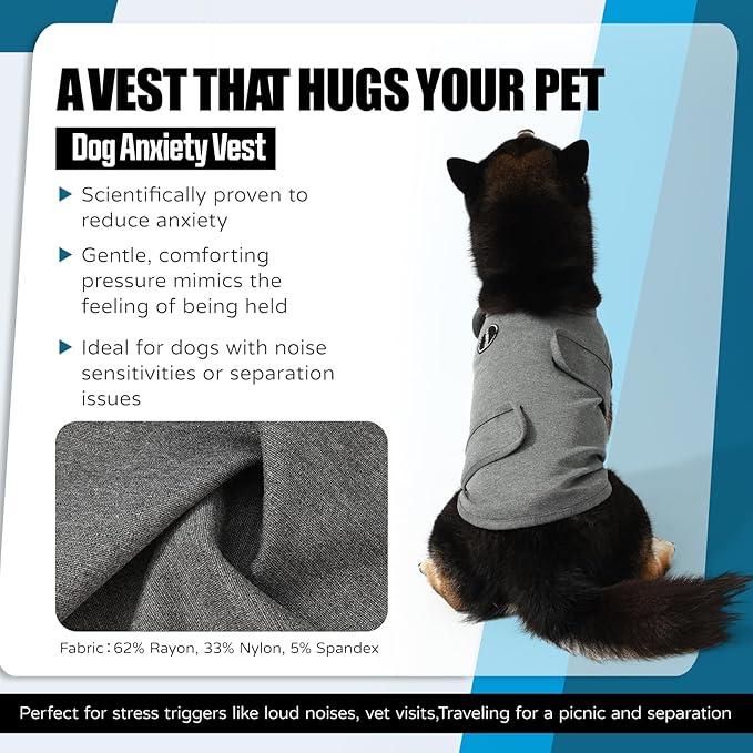 Dog Anxiety Vest Comfort Relief Coat, Dog Anxiety Calming Vest Wrap for Thunderstorm, Travel, Fireworks, Vet Visits, Separation Anxiety Relief for Dogs