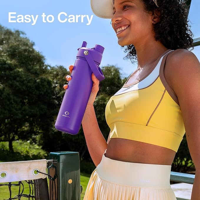 Insulated Water Bottle with Straw Stainless Steel Water Bottle, Leak-Proof, BPA-Free, Double Wall Vacuum Keeps Cold for 24 Hours for Sports, Travel, School (26 oz, Violet)