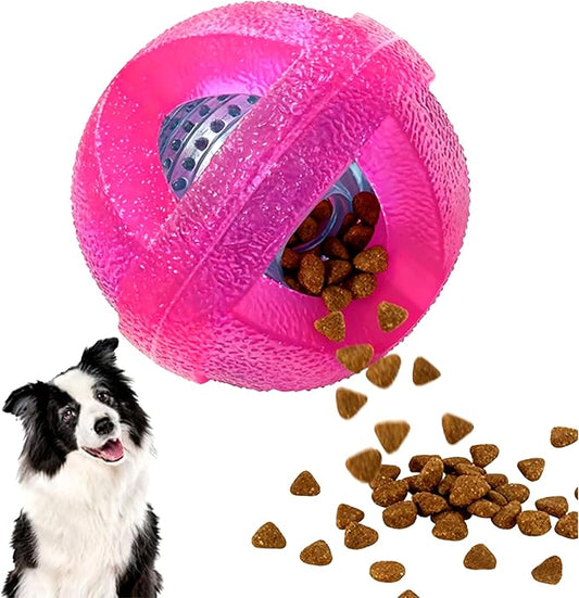 Dog Ball Toy for Chewing and Treat Dispensing - Rubber Chew Balls, Interactive Dog Puzzle Ball Toys for Fun & Chew Time, Treat Dispensing Toys for Small Medium Breed, 3.5 Inch (Pink)