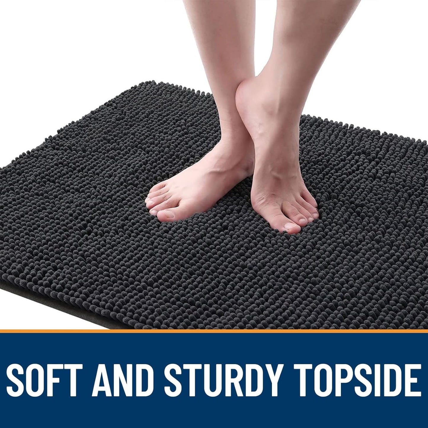 OLANLY Dog Door Mat for Muddy Paws 47x17, Absorbs Moisture and Dirt, Absorbent Non-Slip Washable Doormat, Quick Dry Chenille Mud Mat for Dogs, Entry Indoor Entryway Carpet for Inside Floor, Dark Grey