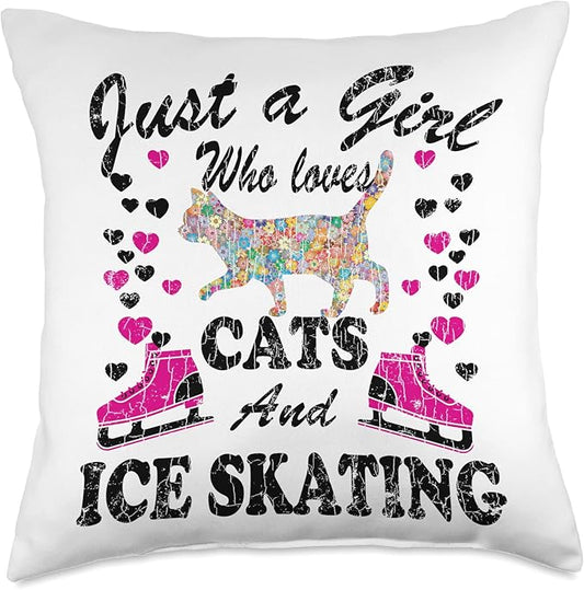 Girl Loves Cats Ice Skating Fun Figure Skater Skate Graphic Throw Pillow