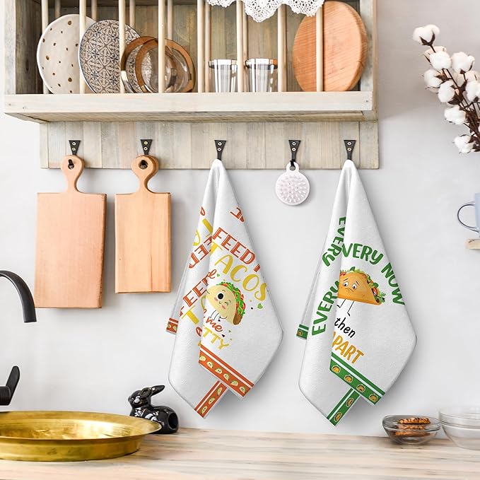 Funny Taco Kitchen Towels Decorative Set, Taco Lover Gifts, Cute Dish Towels Hand Towels, Soft Absorbent Mexican Food Tea Towels for Kitchen Bar Cooking Baking Drying Decor Accessories