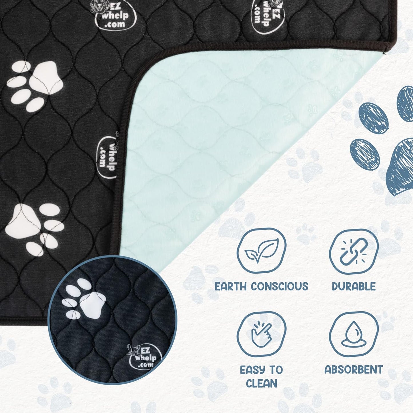 EZwhelp Reusable Dog Pee Pads, Washable Waterproof Mats for Dog Potty Training or Whelping Pads, 29x29 Inch, 2 Pack