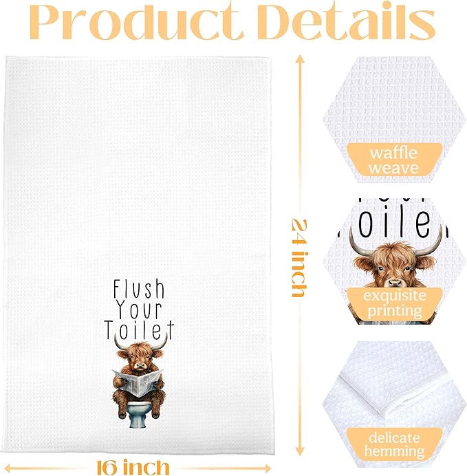 Funny Western Cow Bathroom Hand Towels Set of 4, Funny Western Cow Decorative Hand Towels for Bathroom Decor, 16x24 Inches