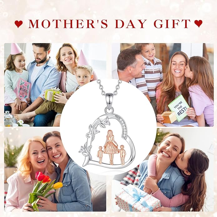 EUDORA Sterling Silver Mother Daughter Necklace for Women, Mama Son Daughter Necklace Pendant for Mom and Daughter,Mom Jewelry from Daughter Mother's Day Gift for Mother Daughter Aunt Grandma