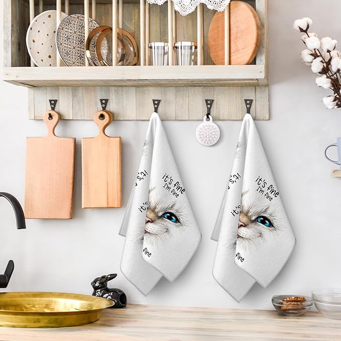 Funny Cat Kitchen Towels Decorative Set of 2, Soft Absorbent Cute Dish Towels for Kitchen Drying, Bar Tea Hand Towels Bathroom Farmhouse Decor Gifts for Cat Lovers 16"x24"