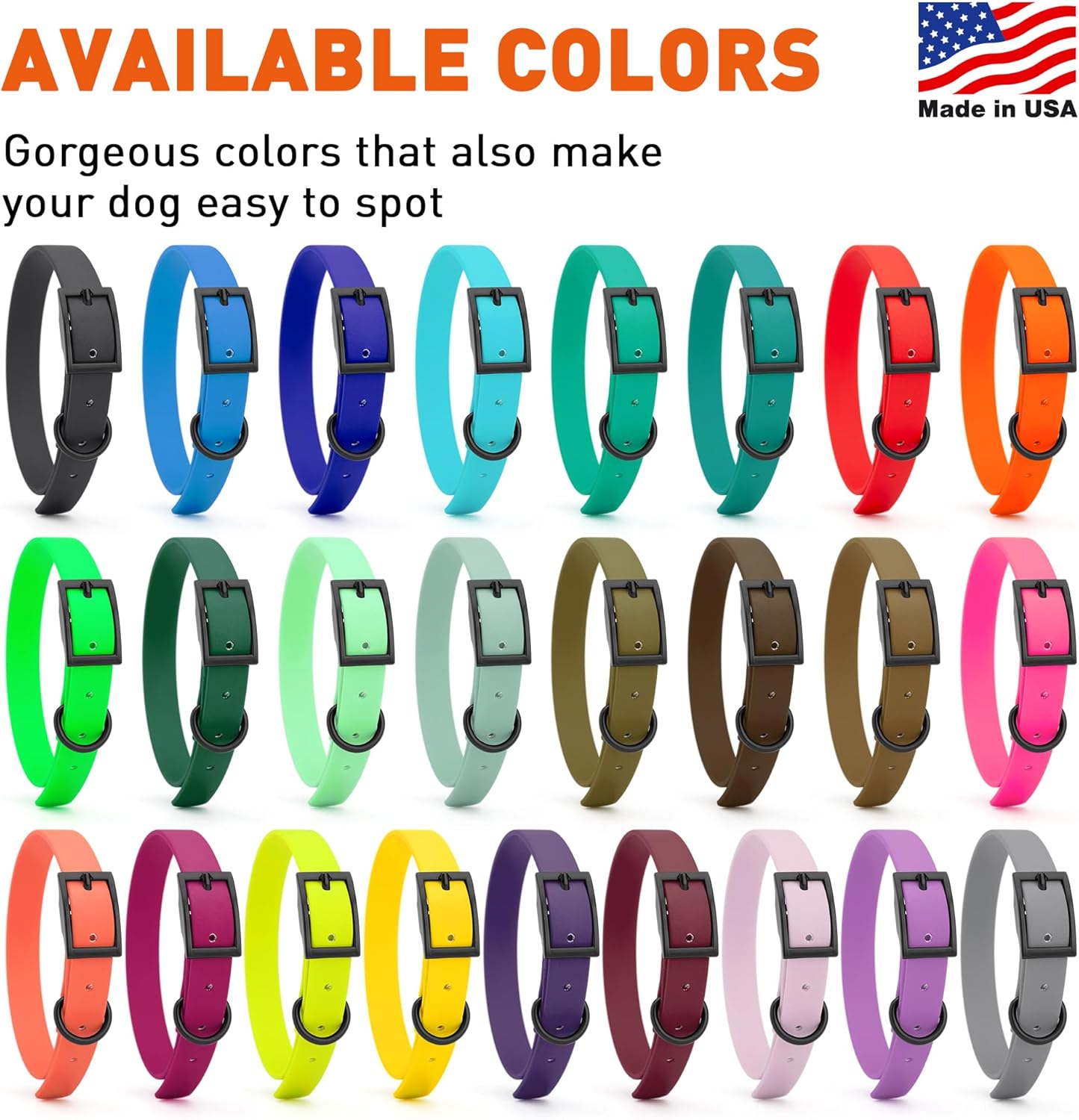 Dogline Biothane Waterproof Dog Collar Strong Coated Nylon Webbing with Black Hardware Odor- Proof for Easy Care Easy to Clean High Performance Fits Small Medium or Large Dogs, Olive Drab Green