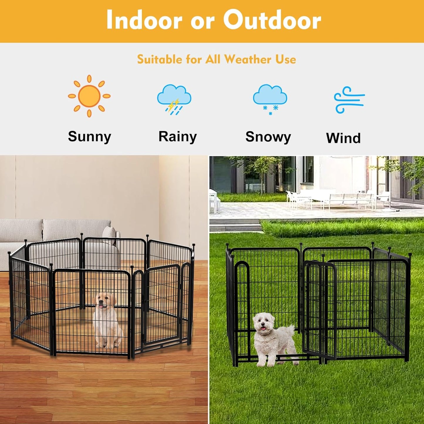 Dog Playpen 24 inch(H) 8 Panels Dog Fence Outdoor for Yard. Wide Door Low Threshold，Metal Dog Pen Heavy Duty Pet Puppy Exercise Pen for Rv Camping Garden Yard, Total 15.7 Ft(L)