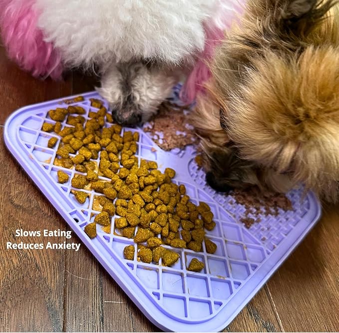 Silicone Slow Feeder Lick Mat Set for Dogs and Cats, Anxiety Relief Enrichment Feeding Mat with Spatula and Lid, Washable Non-Slip Pet Feeding Mat