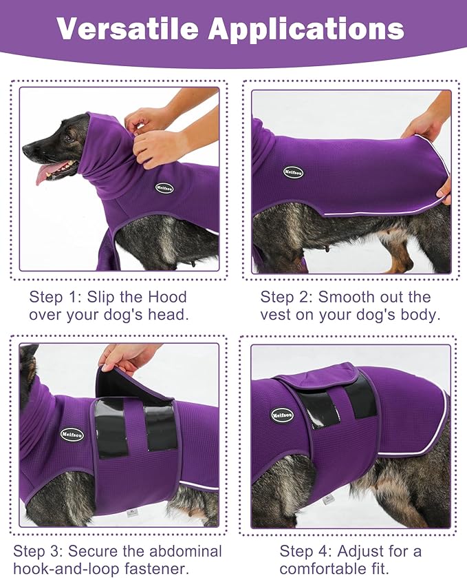 Dog Anxiety Vest with Hood, Skin-Friendly Thunder Jacket for Dogs, All-in-One Dog Calming Shirt with Hood for Thunder, Fireworks, Separation - Keep Pet Calm Without Medicine, Purple, 2XL