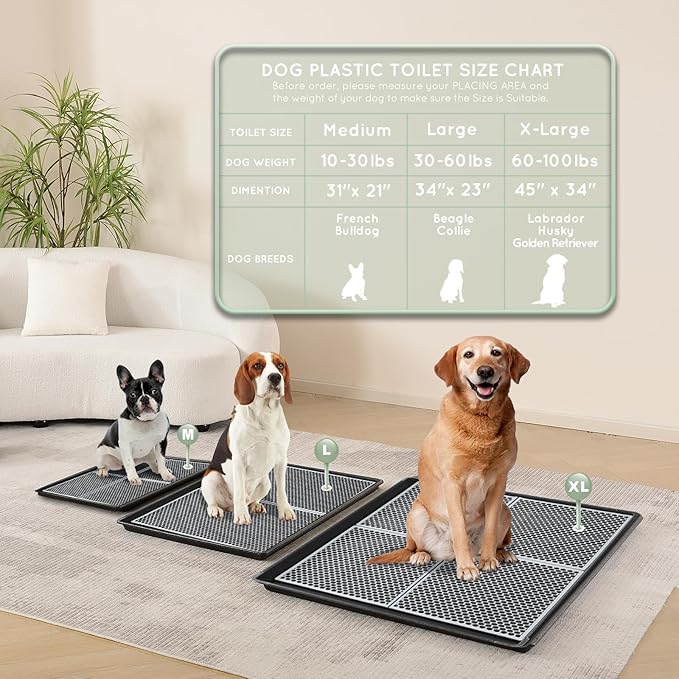 HQ4us Dog Pee Pad Holder Tray with Grate 34”×23”, Large Dog Litter Box Toilet, Puppy Pee Pad Holder, Less Mess, Dog Potty Indoor Outdoor for Balcony