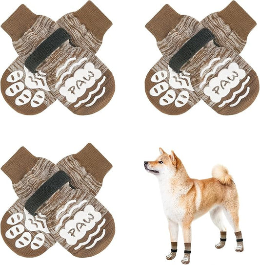 BEAUTYZOO Anti Slip Dog Socks for Small Medium Large Dogs with Grips Straps on Hardwood Floor Protection Wear, Traction Control 3 Pairs Double Side Paw Protector to Prevent Licking for Girl or Boy