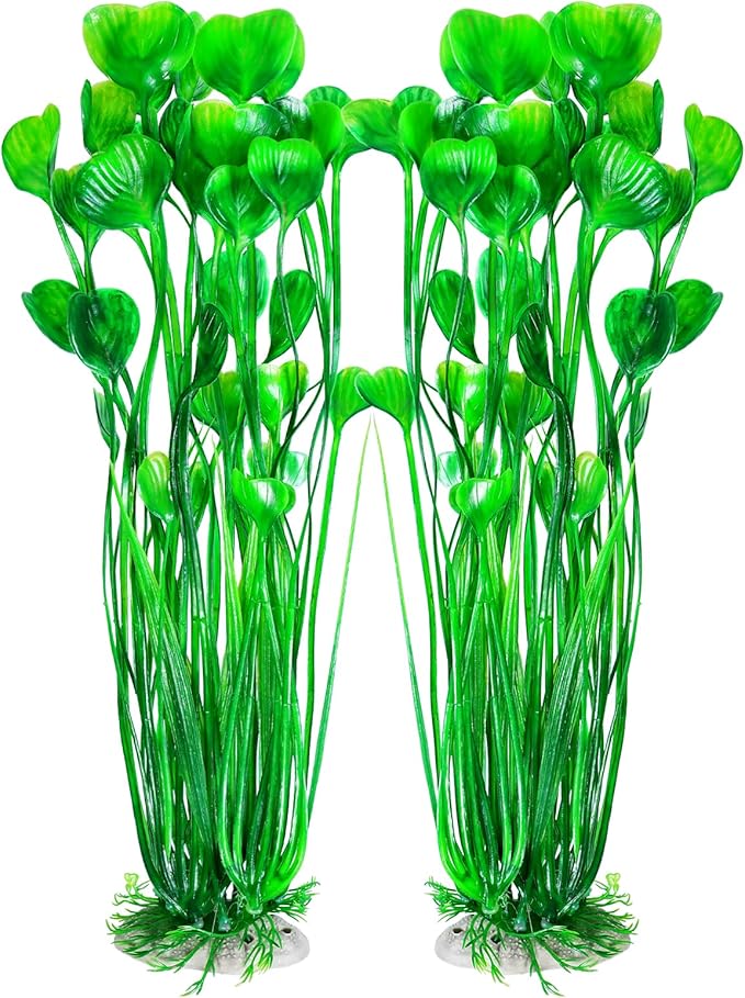 AQUANEAT Artificial Fish Tank Plants, Plastic Aquarium Accessories Large, 15.5 inch Green Decorations, 2pcs
