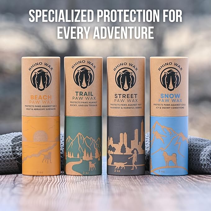 All-Terrain Dog Paw Waxes - 4 Protective Balms (Trail + Street + Beach + Snow) - Each Wax for Dogs is Specifically Formulated for Outdoor Environments - Natural Lick-Safe Ingredients - USA