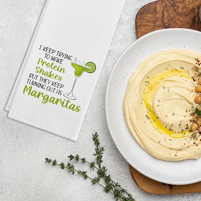 Funny Margarita Kitchen Towels, I Keep Trying to Make Protein Shakes Dishcloths, Bar Towels for Kitchen Decor, Margarita Lovers Gifts, Sweet Housewarming Gifts for Women Hostess Housewife