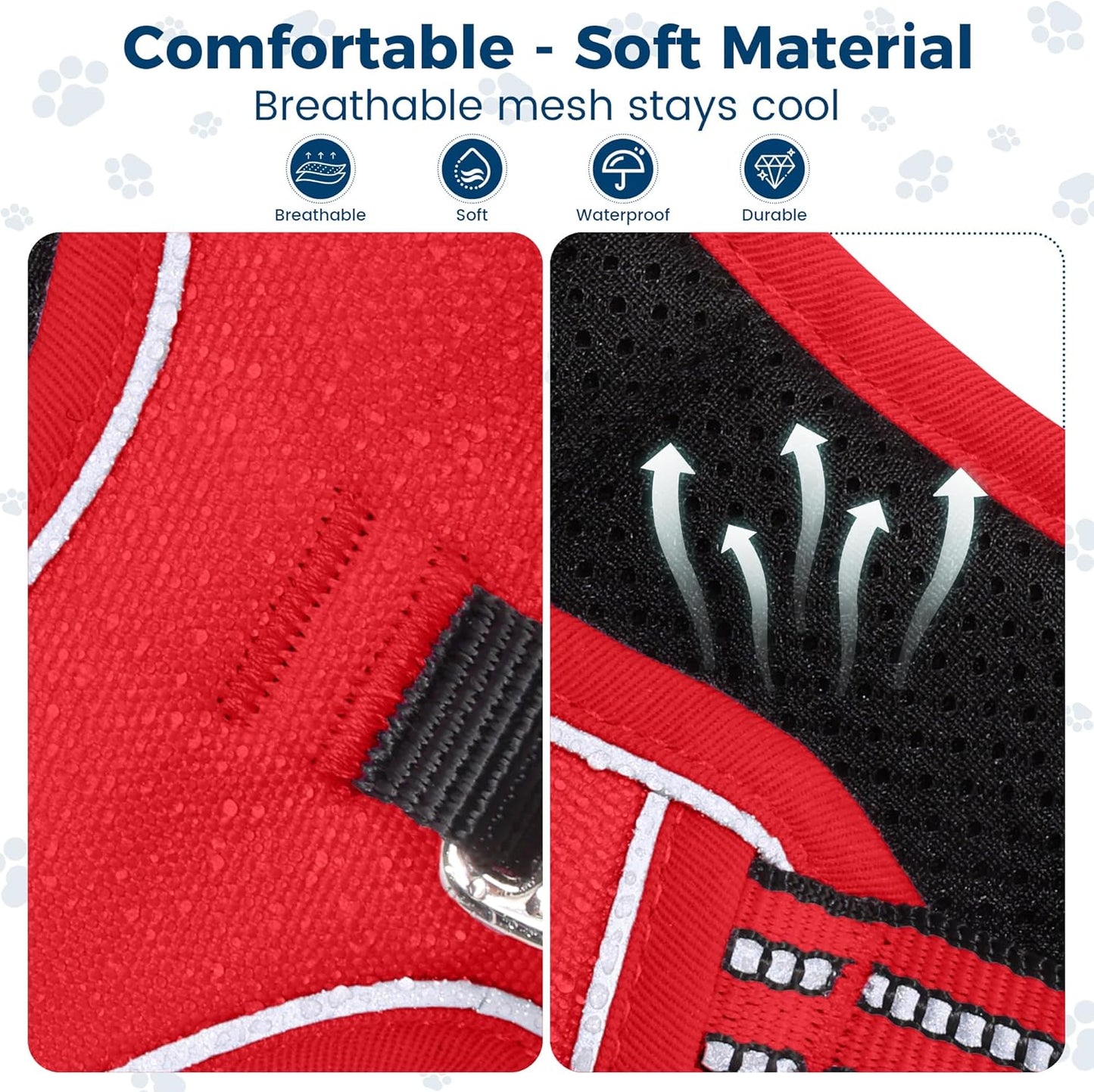 Funfox Dog Harness No Pull, Adjustable Pet Vest Harness, Super Soft Material with Vertical Handle Easy Control, Reflective Night Walking, 2 Leash Clips for Medium Sized Dogs, Red, M