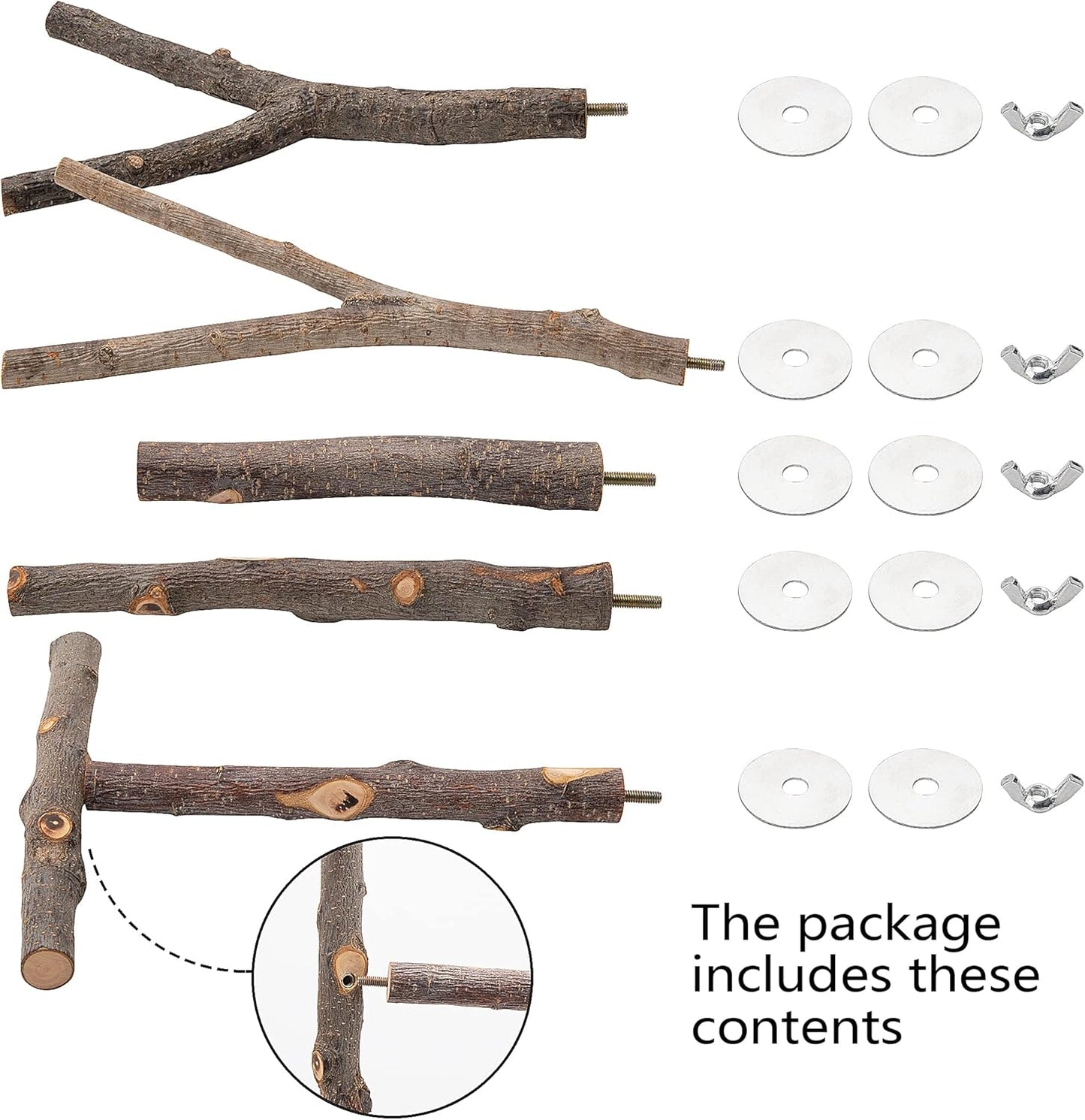 EBaokuup 5PCS Natural Wood Bird Perches for Parrot - Wooden Bird Parrot Stand Branches Parakeet Cage Perch Accessories for Small Birds Budgies Cockatiels Conure Lovebirds