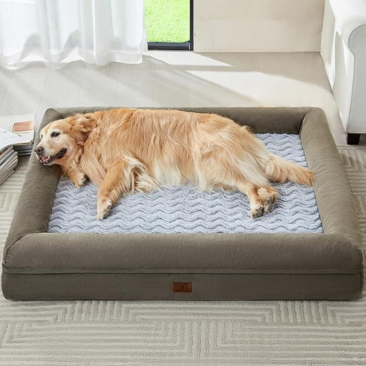 WNPETHOME XXXL Big Dog Bed, Washable Dog Couch with Removable Waterproof Cover, Orthopedic Large Pet Sofa Bed with Bolster Sides for Sleeping