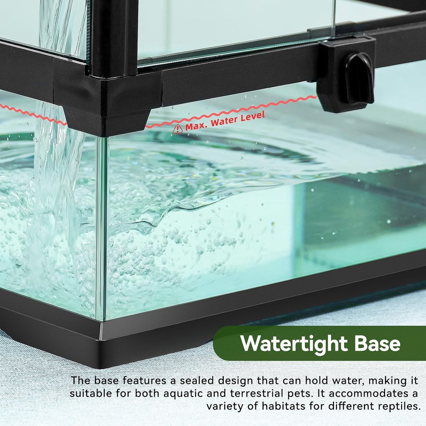 Glass Reptile Tank Front Opening Terrarium Suitable for Leopard Geckos, Snakes, Tree Frogs, Chameleons,Watertight Base, Ventilated Metal Mesh Top, Pre-Drilled Cable Holes 23.9x18x18''