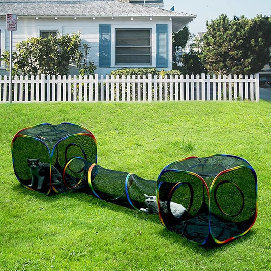 LUCKITTY Outdoor Rainbow Cat Enclosures Playground,Outside House for Indoor Cats Include Portable Tent, 2 Way with 2 Cube Tunnel, for Kitty and Small Animals,Within Storage Bag