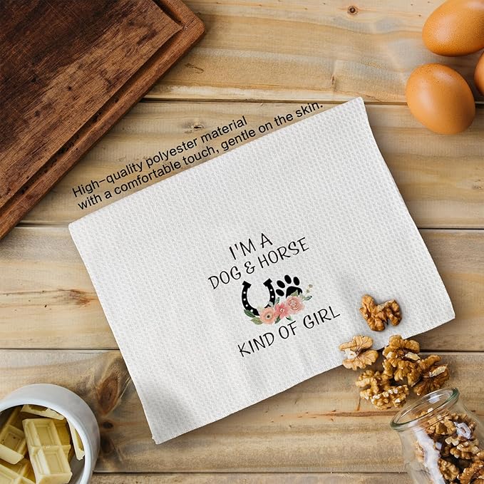 Gifts for Dog Lovers Horse Lovers Kitchen Towels, I'm a Dog and Horse King of Girl Hand Towels, Dog Gifts Horse Gifts for Girls Women Dish Towels Tea Towels for Kitchen, 16x24inch